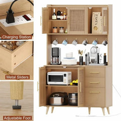 Kitchen Pantry Cabinet with Microwave Shelf,  Kitchen Hutch Cabinet with Charging Station, Cupboard Cabinet for Kitchen