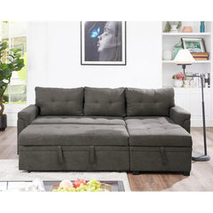 Jenny Sectional Sofa Sleeper with Storage Chaise, Tufted Pull Out Couch with Storage, Sectional Sofa Bed, Velvet