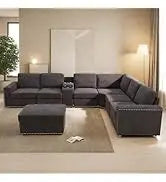 L Shaped Sofa with Ottoman Modern Sectional Living Room,Bedroom,Office,L Couch Brown