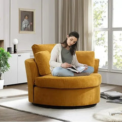 42'' W Living Room Chair, 360 Degree Oversized Swivel Accent Chairs, Modern Upholstered Arm Chairs, Comfy Round Swivel Chair