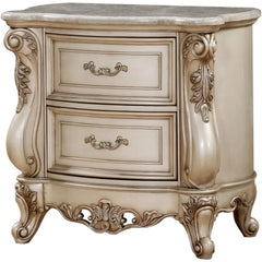 Gorsedd 2-Drawer Wooden Nightstand with Marble Top in Golden Ivory