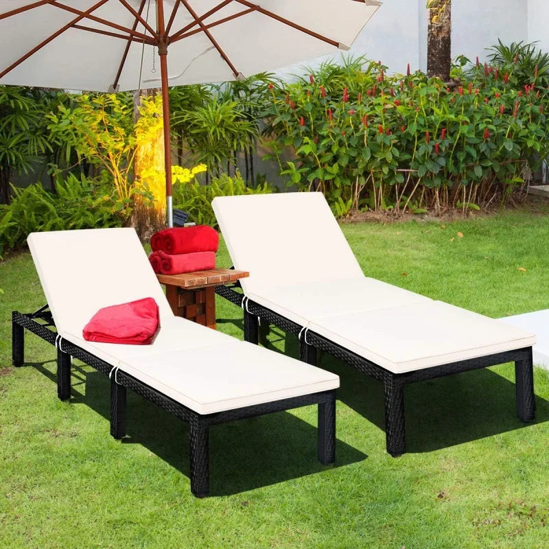 Patio Wicker Lounge Chair, Outdoor Rattan Adjustable Reclining Backrest Lounger Chairs, Seating and Back Cushion