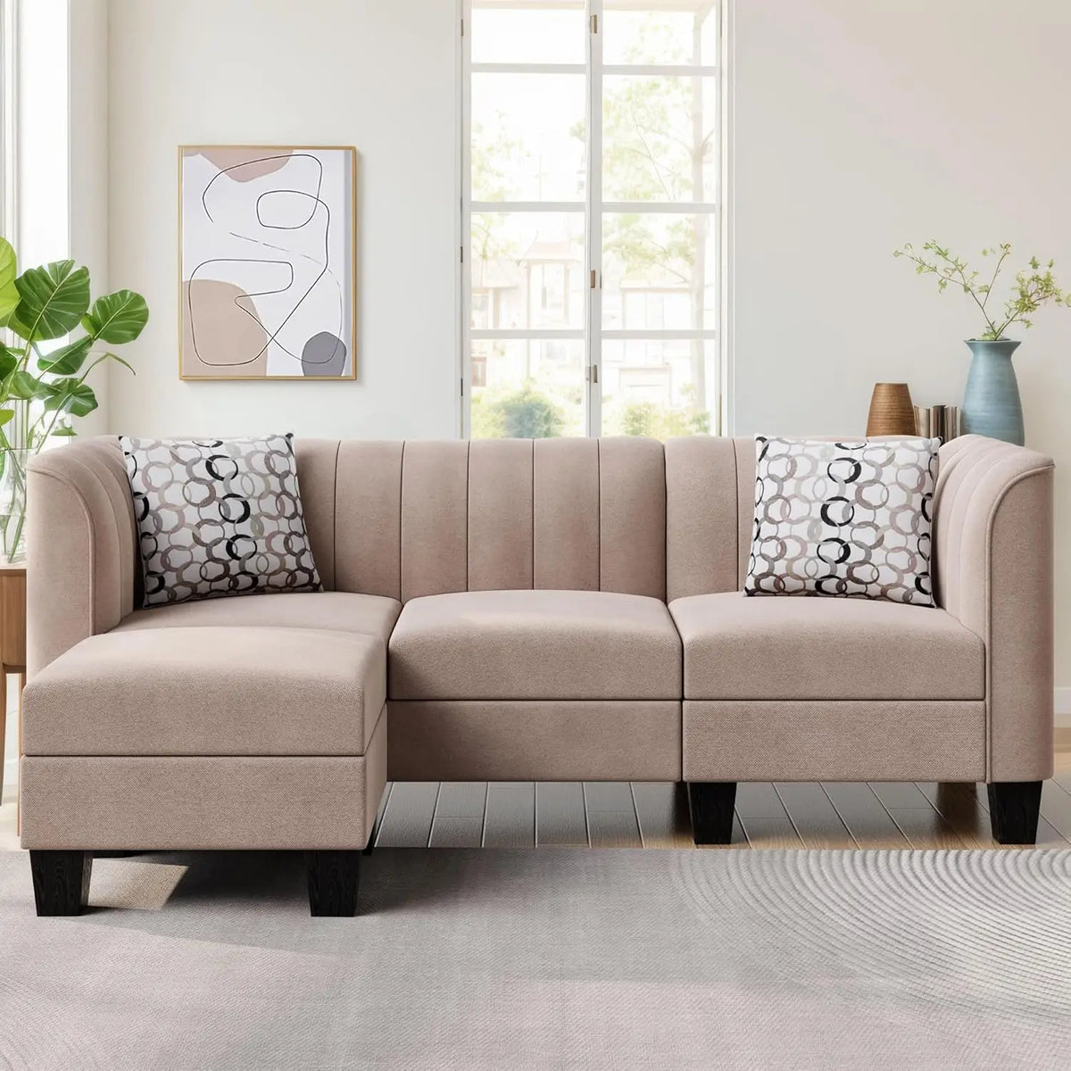 79'' Sectional Sofa Couch for Living Room, Small 3-Seat L Shaped Couch with Linen Fabric Convertible Sofa with Chaise Clearance