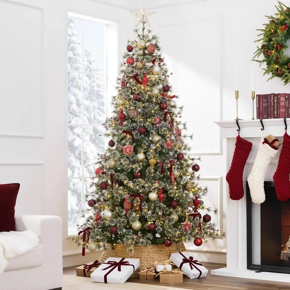 9ft Pre-Lit Cashmere Christmas Tree, Premium Semi-Flocked Artificial Holiday Decor W/Cordless Connection, Large Xmas Tree