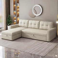 L-Shape Upholstered Sectional Sofa with Storage Chaise & Pull,Convertible Couch W/ 3 Back Cushions,Reversible Sleeper