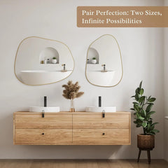 PERFNIQUE Irregular Wall Mirror Asymmetrical Mirror, 28''x20'' Golden Wood Framed Mirror for Bathroom Bedroom Living Room Entryw