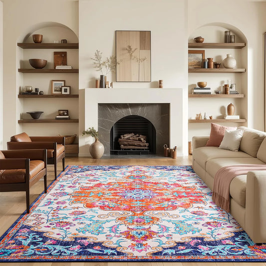 Vintage Floral Rugs Soft Embellished Area Rugs Fluffy Rugs for Bedroom Living Room Home Decor