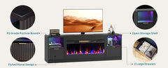 70” Fireplace TV Stand for TVs Up to 80", Modern Entertainment Center with 36" Electric Fireplace & LED Lights, Fluted Media TV