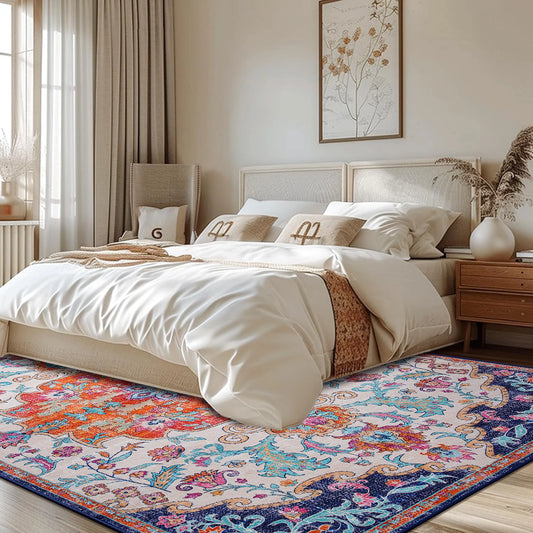 Vintage Floral Rugs Soft Embellished Area Rugs Fluffy Rugs for Bedroom Living Room Home Decor