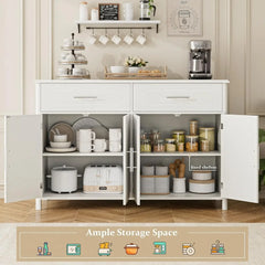 HOSATCK Buffet Sideboard Cabinet, White Coffee Bar Cabinet with 2 Drawers & 4 Doors for Kitchen, Dining Room, Living Room