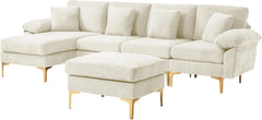 U-Shaped Sectional Sofa Couch, 4 Seat Sofa Set for Living Room, Convertible L-Shaped Velvet Couch Set with Chaise Lounge