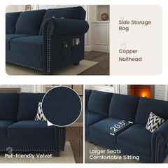 Velvet Sectional Sofa,L Shaped Sectional Couch with Reversible Chaise Convertible 4 Seater Sofa Couch，Living Room Sofas