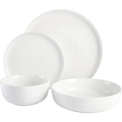 16 Piece Porcelain Dinnerware Set, White w/Black Rim, Service for 4, Dishwasher and Microwave Safe