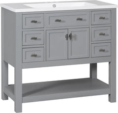 bathroom organizers, Bathroom Vanity with Single Sink Combo, Modern Bathroom Sink Cabinet with Soft Closing Doors & Drawers & Op