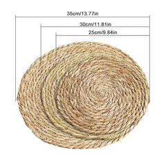 Set of 4/6 Round Woven Placemats Natural Wicker Place Mats Boho Braided Heat Resistant Table Protection Mat for Hot Pot Dishes