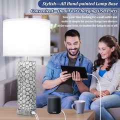 Brightever Table Lamps with Dual USB Charging Ports Set of 2 for Bedroom Living Room, 25” Tall Rustic Farmhouse Desk Lamps