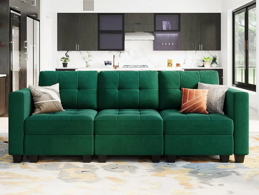 Sectional Modular Sofa with Storage Seats, Velvet Couch for Living Room, Apartment,Small Space