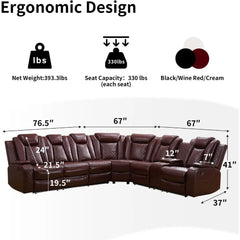 Recliner, Power Recliner Sofa Sectional Couches with LED Light, Leather Reclining Corner Sectional Sofa Set with 3 Recliner Seat