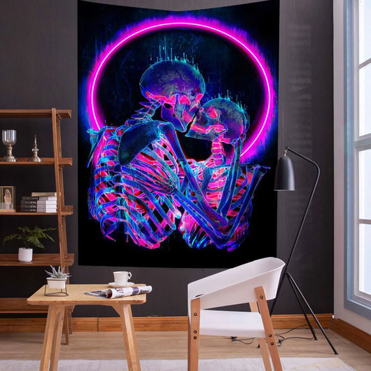 Skull Tapestry Psychedelic Fluorescent Wall Hanging Carpet Mandala Wall Blanket Aesthetic Background Tapestry Home Decoration