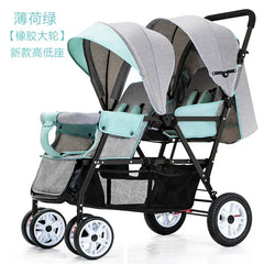 Twin baby strollers double front and back seat lie portable foldable child Cart