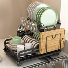 Heavy Metal Dish Rack 360-degree Rotatable Metal Dish Drying Rack with Drain Board for Kitchen Counter Storage Anti-rust Coating