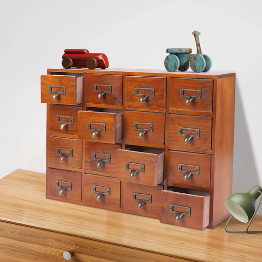 16 Drawers Vintage Tabletop Library Card Catalog Cabinet Apothecary Storage Box