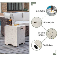 2-Piece Outdoor Propane Fire Pit Table Set w Tank Table, 42-inch Terrazzo Rectangle Fire Table (50,000 BTU) w 16 inches