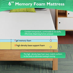 Twin XL Mattress 6 inch Gel Memory Foam Mattress Medium Firm Mattresses for Cool Sleep Relieving Pressure Relief CertiPUR