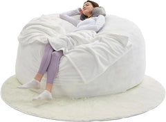 Bean Bag Flannel Sofa Chair (with 50LBS Filling,Gift: U-Shaped Pillow, Blanket Pillowcase,6FT Carpet),Round Soft Back Pillowcase