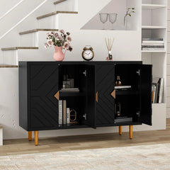 HLR 48" accent cabinet with 4 doors, embossed pattern, ideal for living room, kitchen, or hallway.