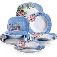 Porcelain Dinnerware Sets for 6, White Dish Set with Pink Floral, 30 PCS Dinner Sets Including Plates