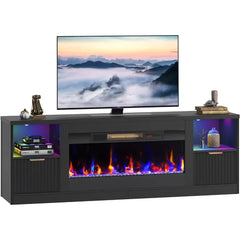 70” Fireplace TV Stand for TVs Up to 80", Modern Entertainment Center with 36" Electric Fireplace & LED Lights, Fluted Media