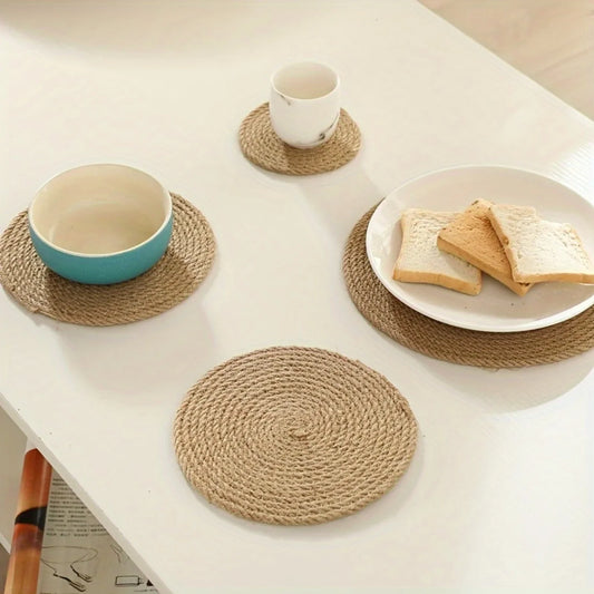 4pcs, Placemats, Round Heat Insulation Table Mat, Coffee Cup Pad, Vase Mat, Handmade Woven Coaster, Table Decor,  Decor, Kitchen