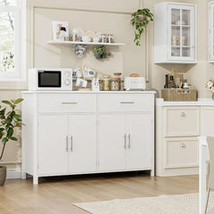 HOSATCK Buffet Sideboard Cabinet, White Coffee Bar Cabinet with 2 Drawers & 4 Doors for Kitchen, Dining Room, Living Room