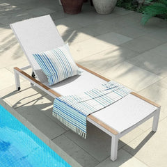 Outdoor Chaise Lounge Set of 2 Mesh Sling Lounge Chairs with Woodgrain Texture,Portable Wheels & 4 Adjustable Reclining Backrest