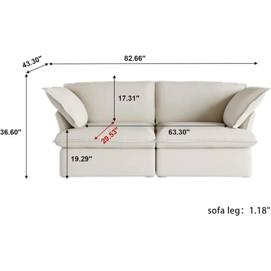 Modular Sectional Sofa with Thick Cushion, 2-Seat Modern Comfy Cloud Couch,Minimalist LoveSeat Deep Seat Couches for Living Room