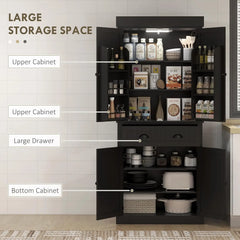 Kitchen Pantry Cabinet with Motion Sensor Light, Tall Storage Cabinet with 6 Door Shelves, a Drawer & 4 Adjustable Shelves