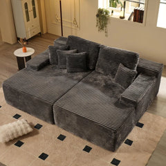 81" Oversized Sectional Double Lounge Chaise with Cloud Plush Sofa Bed,Fluffy Modern Sleeper Loveseat Chair for Living Room Grey