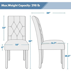 Dining Chairs with Faux Leather Surface and Rubber Wooden Legs, Modern Quilted Side Chairs, 6 Chairs, Suitable for Restaurants