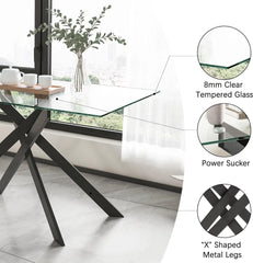 Glass Dining Table Modern Kitchen Glass Top Tables for 4 with Chrome Plated Metal Legs,51"Rectangular Dining Table Kitchen Table