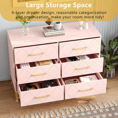 Dresser for Bedroom with 6 Drawer, TV Stand Dressers Chest of Drawers for Hallway Entryway, Pink