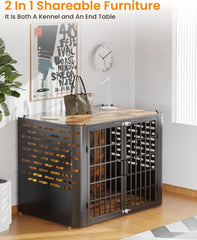 Dog Crate, Large and Medium Dogs, Decorative Pet House End Table, Rounded-Corner Wooden Cage Kennel Furniture, Modern Dog Crate