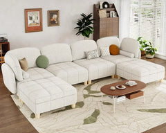 Sectional Sofa, Convertible U Shaped Sectional Sofa for Living Room 6 Seater Couch in Cozy Removable Covered Teddy Velvet Couch