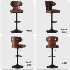 Bar Stools Set of 2 Seat Adjustable Height 24.5-33.5IN - Bentwood Swivel Barstools with Back & Footrest