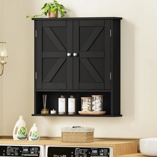 Bathroom Wall Cabinet, Bathroom Cabinet with Barn Doors & Adjustable Shelf, Medicine Cabinet for Laundry Room, Living Room