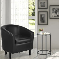 Faux Leather Barrel Accent Chair Set of 2 Black Features A Plywood Frame Foam Padding Solid Pine Legs