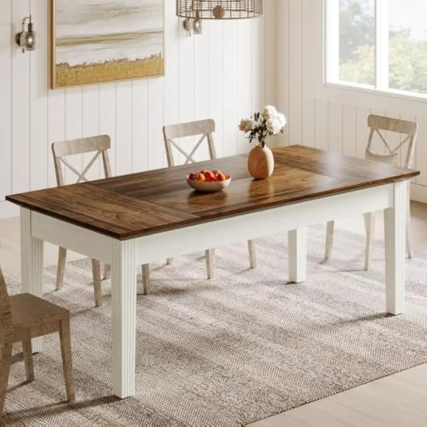 Dining Table for 4-6 People, 62-Inch Rectangular Kitchen Table w/Solid Wood Legs, Modern Farmhouse Dinner Table for Dining Room