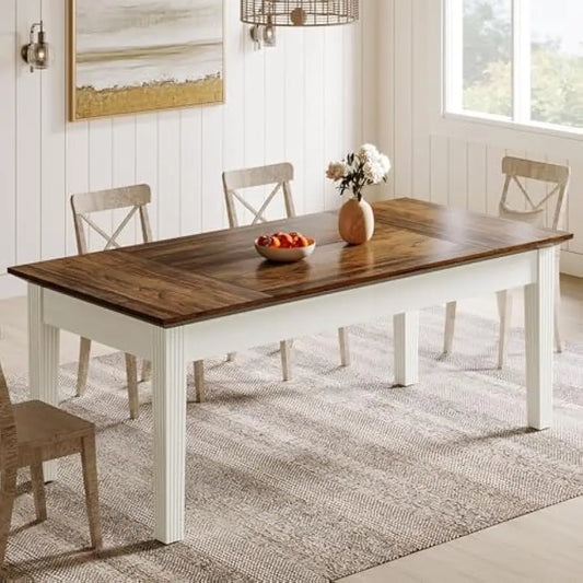 Dining Table for 4-6 People, 62-Inch Rectangular Kitchen Table w/Solid Wood Legs, Modern Farmhouse Dinner Table for Dining Room