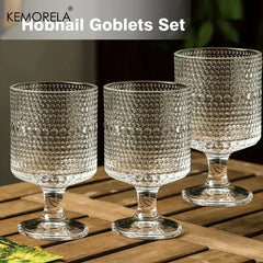 8PCS/Set Vintage Wine Drinking Goblet Glasses Romantic Water Goblets Glassware Set Hobnail Goblet Glasses Cocktail Glass Set