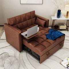 Convertible Sofa Bed 3-in-1 Multi-Functional Velvet Sleeper Couch Pull-Out Bed, 48'' Bed Chaise Lounge with Backrest and Pillows